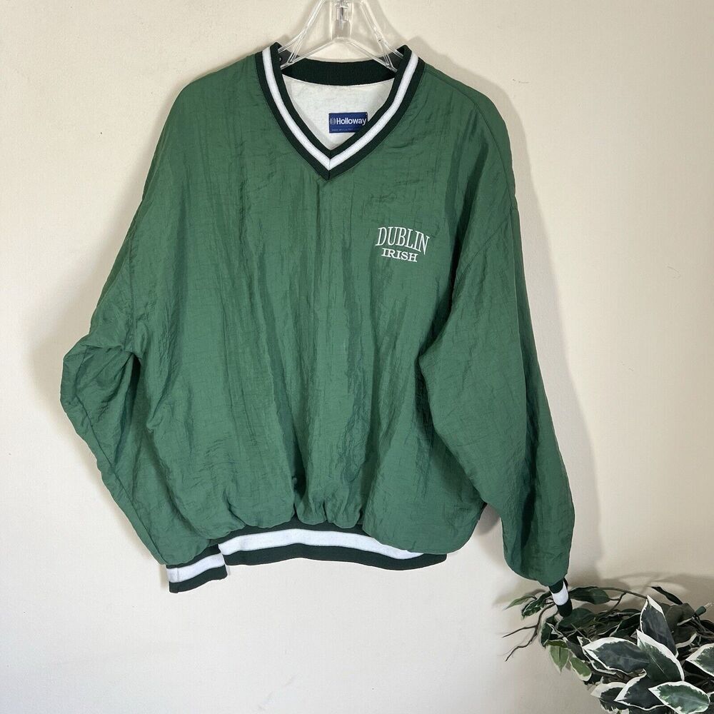 Vintage Dublin Irish Varsity Bomber Jacket Nylon Size Large Green